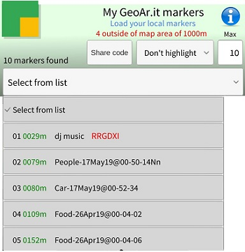 Selecting a marker from the dropdown list